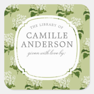 Groen en wit Hydrangea Baby Nursery Book Bord Vierkante Sticker