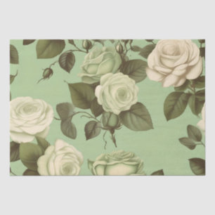Groen en wit Italiaans bloemenprint decoupage / Tissuepapier