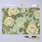 Groen en Wit Italiaanse Bloem Print Decoupage / Tissuepapier (Craft)