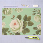 Groen en Wit Italiaanse Bloem Print Decoupage / Tissuepapier (Craft)