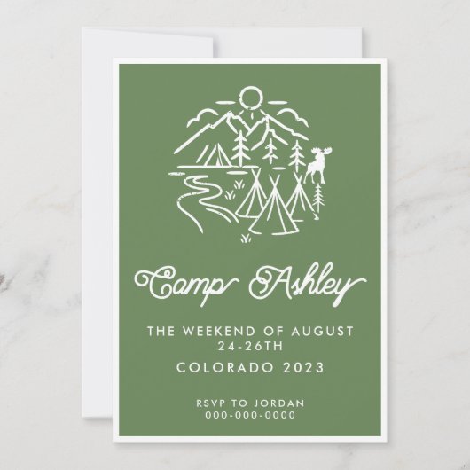 Groen en Wit Kamp Bachelorette Uitnodiging (Voorkant)