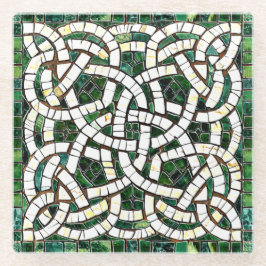 Groen en Wit Keltisch Knoopsteen Mozaïek Glazen Onderzetter
