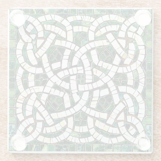 Groen en Wit Keltisch Knoopsteen Mozaïek Glazen Onderzetter (Achterkant)