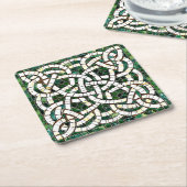 Groen en Wit Keltisch Knoopsteen Mozaïek Kartonnen Onderzetters (Schuin)