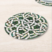 Groen en Wit Keltisch Knoopsteen Mozaïek Ronde Kartonnen Onderzetter (Gebogen)