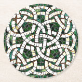 Groen en Wit Keltisch Knoopsteen Mozaïek Ronde Kartonnen Onderzetter (Voorkant)