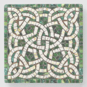 Groen en Wit Keltisch Knoopsteen Mozaïek Stenen Onderzetter (Voorkant)