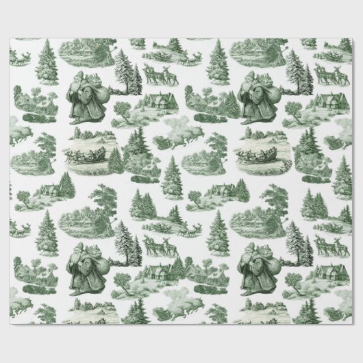 Groen en wit Kerst toile esthetiek Cadeaupapier (Vlak)