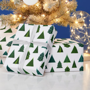 Groen en wit kerstboompatroon cadeaupapier