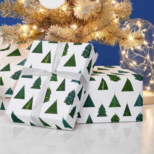 Groen en wit kerstboompatroon cadeaupapier (Feestdagen)