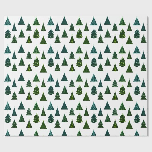 Groen en wit kerstboompatroon cadeaupapier (Vlak)