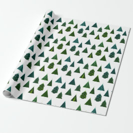 Groen en wit kerstboompatroon cadeaupapier