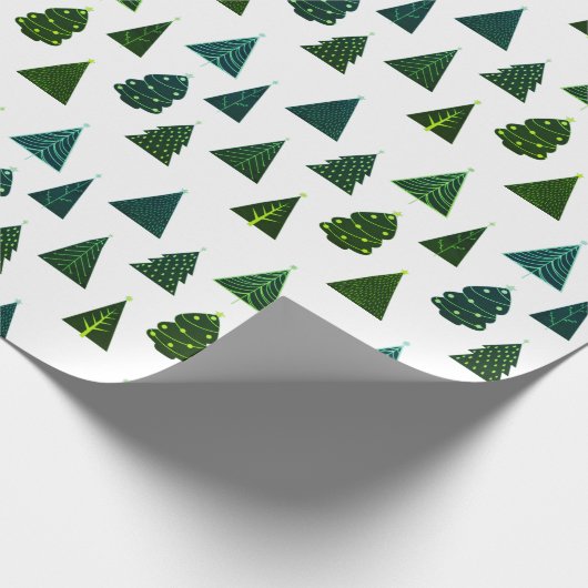 Groen en wit kerstboompatroon cadeaupapier (Hoek)