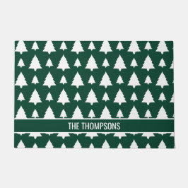 Groen en wit kerstboompatroon en tekst deurmat
