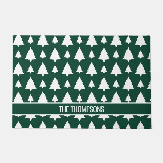 Groen en wit kerstboompatroon en tekst deurmat (Voorkant)