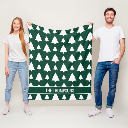 Groen en wit kerstboompatroon en tekst fleece deken (In situ)