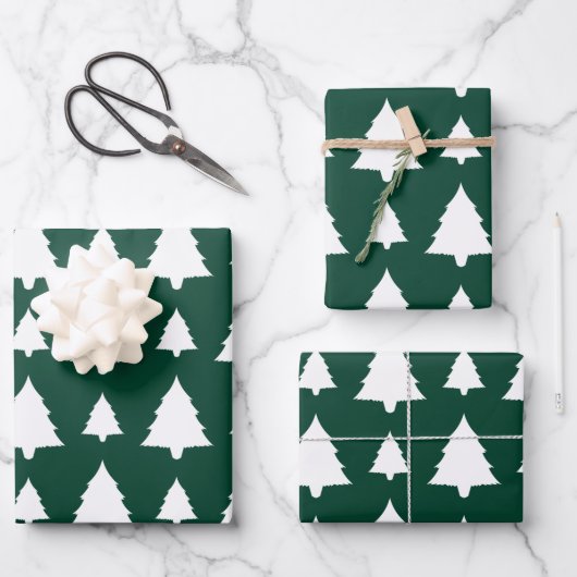 Groen en wit kerstboompatroon inpakpapier vel (Voorkant)