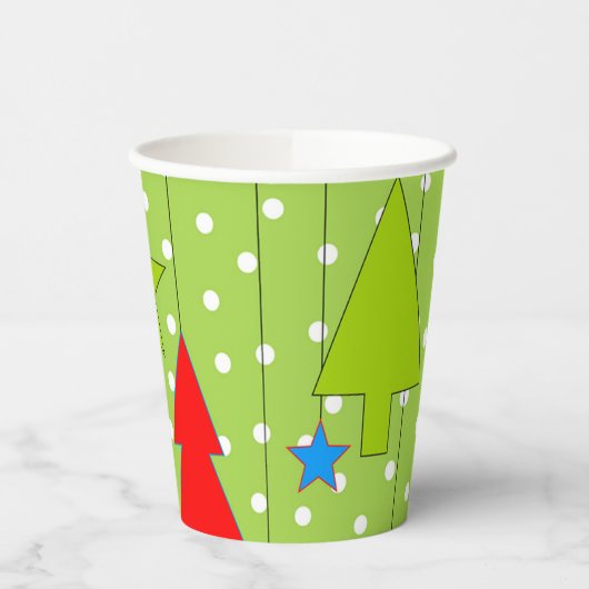 Groen en wit kerstboompatroon papieren bekers (Links)