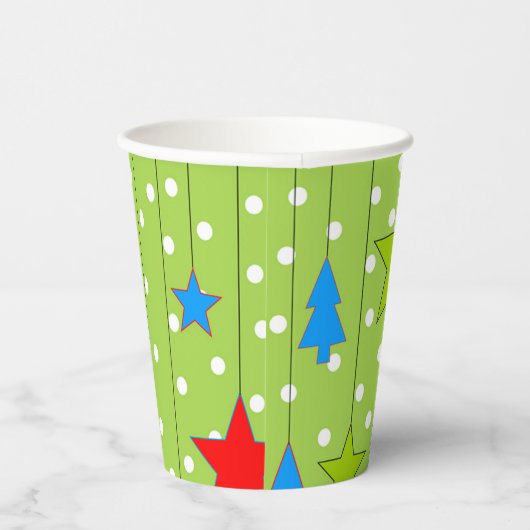Groen en wit kerstboompatroon papieren bekers (Rechts)