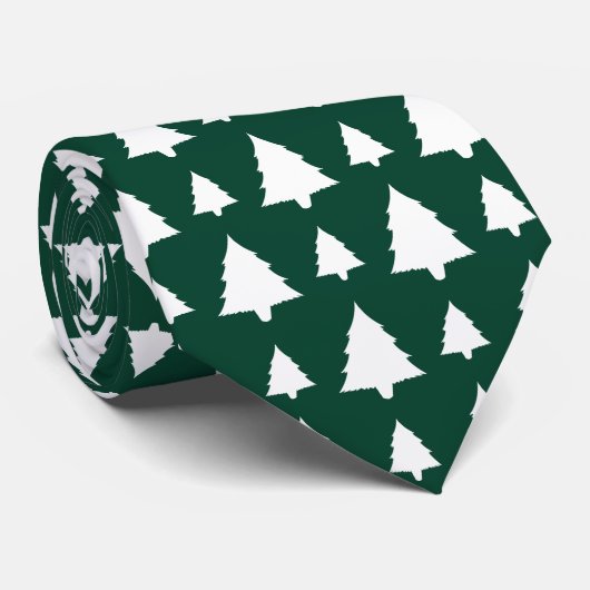 Groen en wit kerstboompatroon stropdas (Opgerold)