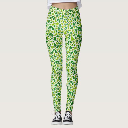 Groen en wit kerstboompatroonlegger leggings (Voorkant)