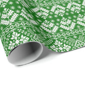 Groen en Wit Kerstmis Fair Isle Patroon Cadeaupapier (Rol Hoek)
