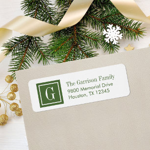 Groen en Wit Klassiek Vierkant Monogram Etiket