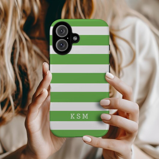 Groen en Wit Klassieke Strepen Monogram Case-Mate iPhone Case