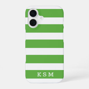 Groen en Wit Klassieke Strepen Monogram iPhone 16 Hoesje