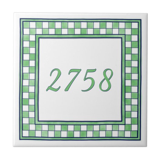 Groen en wit klein huisnummer tegeltje (Voorkant)