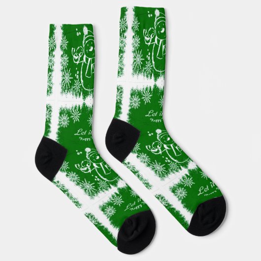 Groen en wit krijt Snowman-Let het sneeuwsokken Sokken (Rechts)