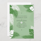 Groen en wit leder Exotic Tropical Wedding Kaart (Voorkant / Achterkant)