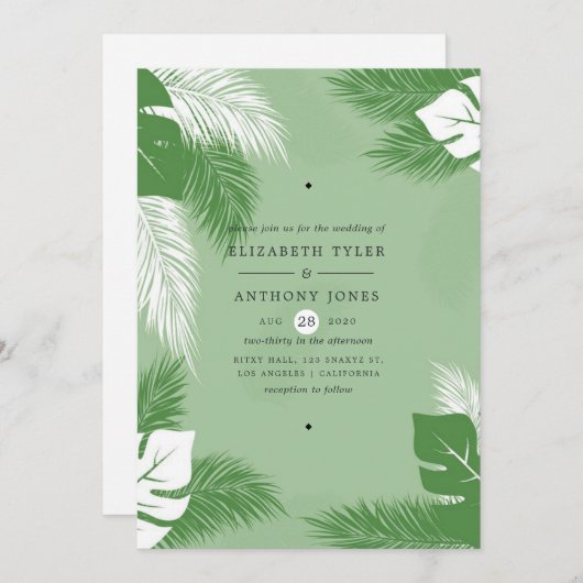Groen en wit leder Exotic Tropical Wedding Kaart (Voorkant / Achterkant)