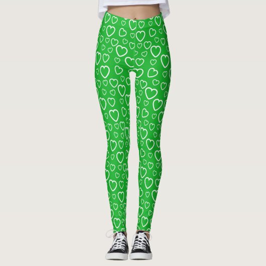 Groen en wit liefdespatroon leggings (Voorkant)