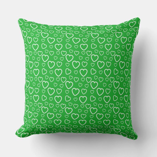 Groen en Wit Love Hearts Patroon Kussen (Voorkant)