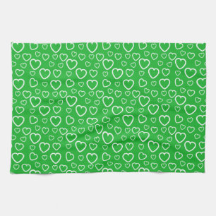 Groen en Wit Love Hearts Patroon Theedoek