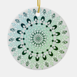 Groen en Wit Mandala Bloem Ontwerp Keramisch Ornament
