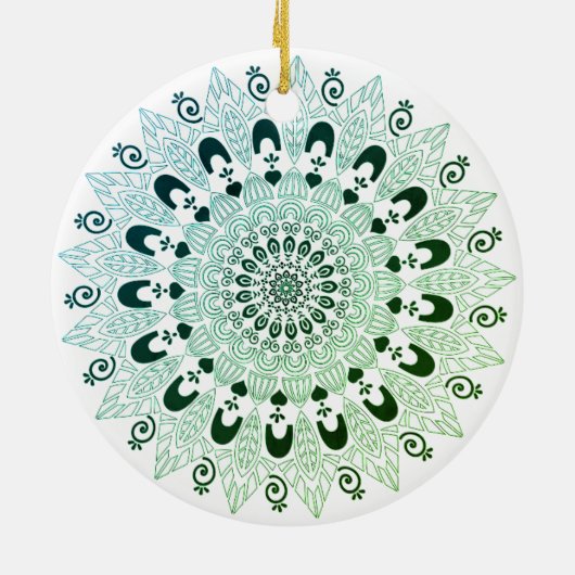 Groen en Wit Mandala Bloem Ontwerp Keramisch Ornament (Achterkant)