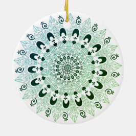 Groen en wit mandala bloemontwerp  keramisch ornament