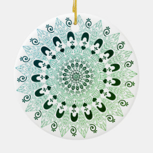 Groen en wit mandala bloemontwerp keramisch ornament