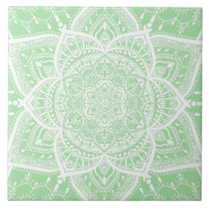 Groen en wit Mandala - Loergann in Seafoam Tegeltje