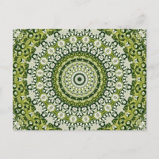 Groen en Wit Mandala Patroon Ontwerp Briefkaart (Voorkant)