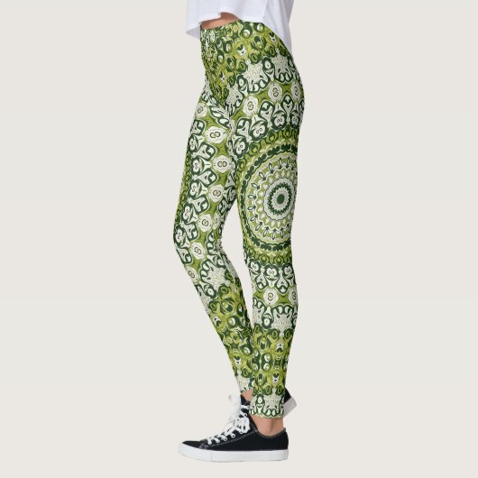 Groen en Wit Mandala Patroon Ontwerp Leggings (Links)