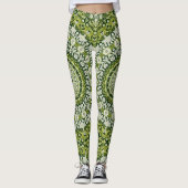 Groen en Wit Mandala Patroon Ontwerp Leggings (Voorkant)