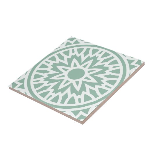 Groen en Wit Mandala Tegeltje (Zijkant)
