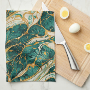 Groen en wit marmer met gouden accenten theedoek
