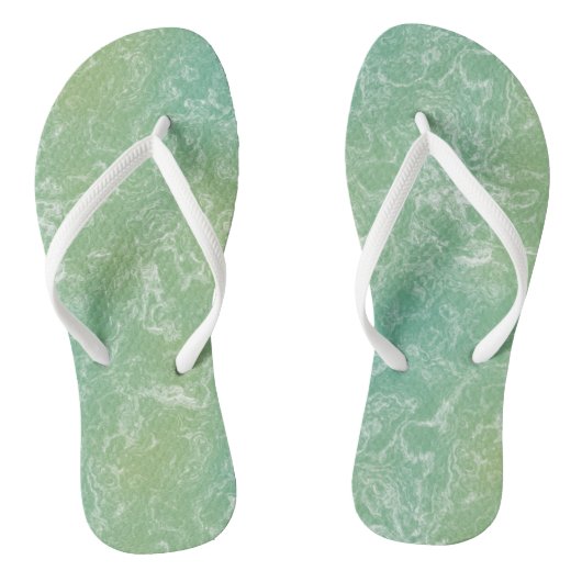 Groen en Wit Marmeren Swirl Abstract Teenslippers (Voetbed)