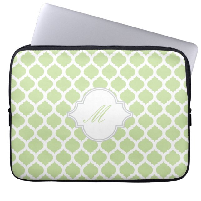 Groen en wit Marokkaans met monogram laptophoes Laptop Sleeve (Voorkant)