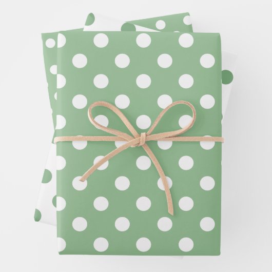 Groen en Wit Matching Polka Dot Pattern Inpakpapier Vel (In situ)