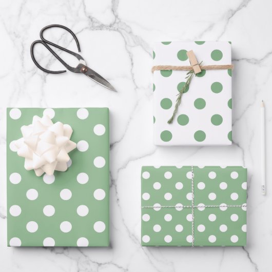 Groen en Wit Matching Polka Dot Pattern Inpakpapier Vel (Voorkant)